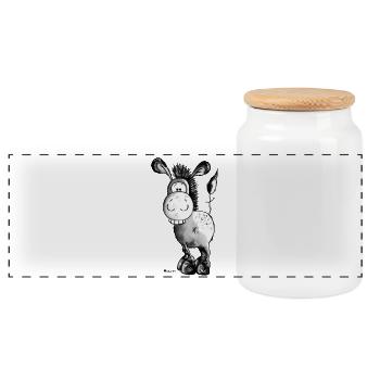Funny Donkey - Horse - Animal - Panoramic Cookie Jar with Wooden Lid - white - Front