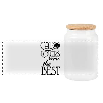 Cat Lovers are the Best - Panoramic Cookie Jar with Wooden Lid - white - Front