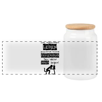 Ich werde Papierkram Spruch Geschenk - Panorama Keksdose mit Holzdeckel - Weiß - Vorne