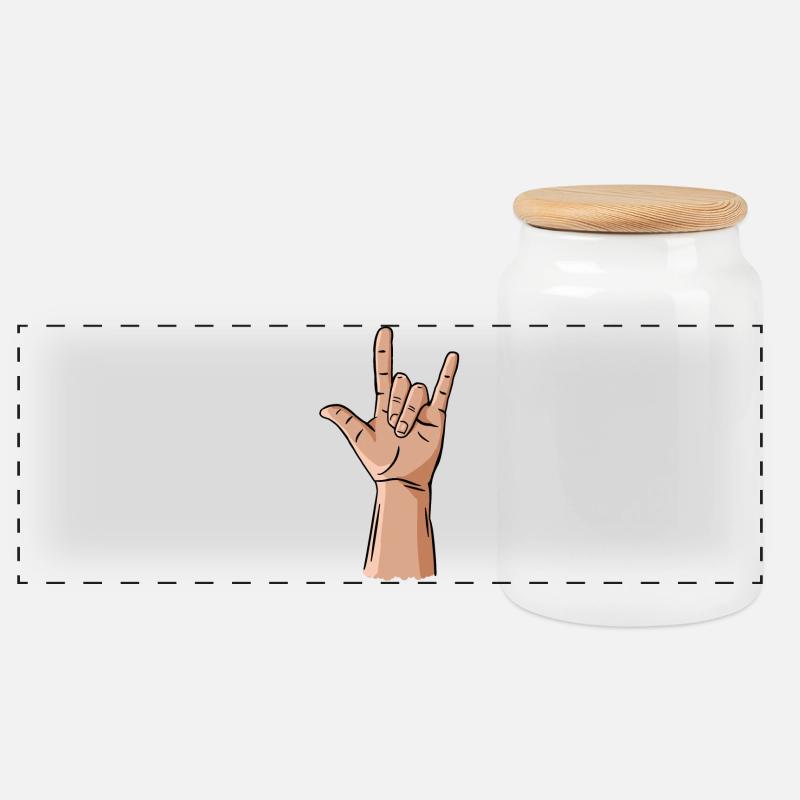 cornes de diable / rock and roll / métal geste de la main - Boîte à biscuits avec couvercle en bois - blanc