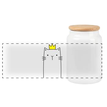 Katze mit Krone Prinz Prinzessin Geschenk - Panorama Keksdose mit Holzdeckel - Weiß - Vorne