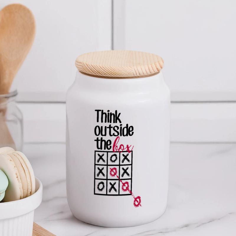 Pink Box Chain Script Panoramic Cookie Jar with Wooden Lid