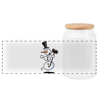 Dancing snowman - Panoramic Cookie Jar with Wooden Lid - white - Front