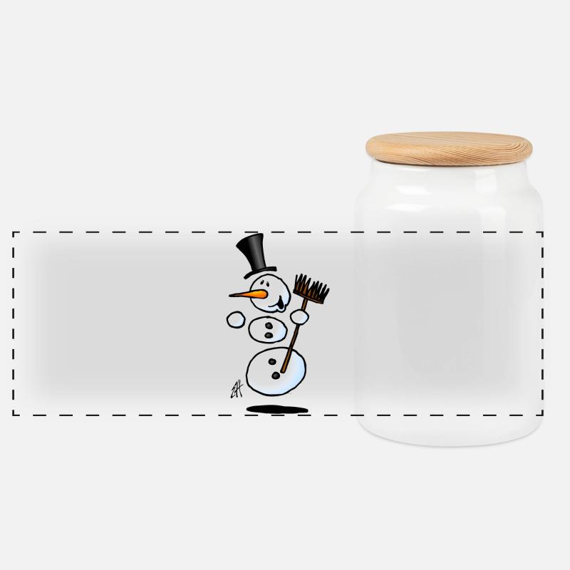 Dancing snowman - Panoramic Cookie Jar with Wooden Lid - white