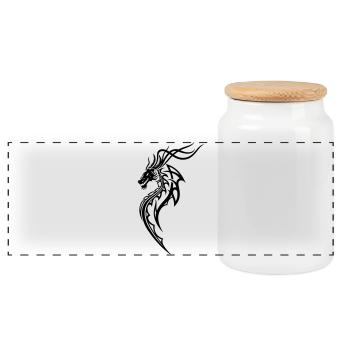 Fantasy Drache Line Art – Tribal Tattoo Stil - Panorama Keksdose mit Holzdeckel - Weiß - Vorne