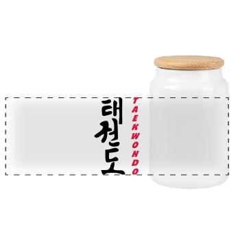 Taekwondo - Panoramic Cookie Jar with Wooden Lid - white - Front