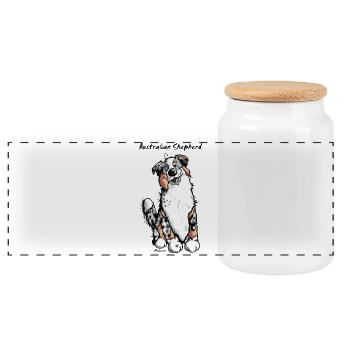 Witziger Australian Shepherd - Panorama Keksdose mit Holzdeckel - Weiß - Vorne