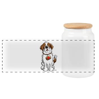 Cute Saint Bernard Dog - Panoramic Cookie Jar with Wooden Lid - white - Front