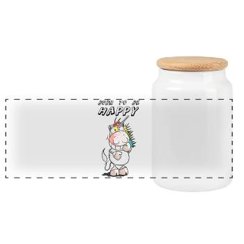 Born to be Happy Unicorn - Panoramic Cookie Jar with Wooden Lid - white - Front