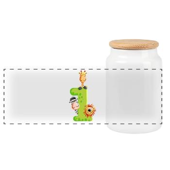 First Birthday - One - Number - Animals - Panoramic Cookie Jar with Wooden Lid - white - Front