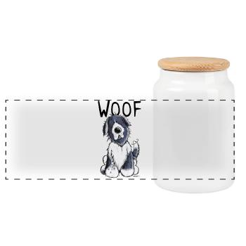 Woof Neufundländer - Neufi - Neufis - Geschenk - Panorama Keksdose mit Holzdeckel - Weiß - Vorne