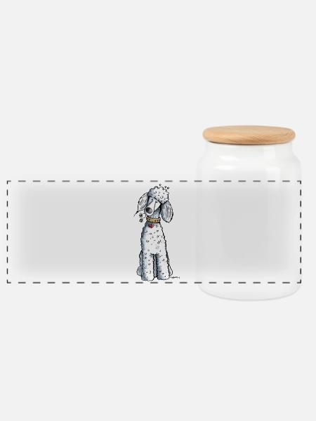 Pudel mit Blumen - Panorama Keksdose mit Holzdeckel - Weiß