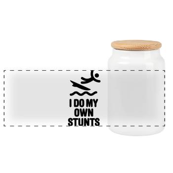 I do my own stunts surfer kite surfing surf dude - Panoramic Cookie Jar with Wooden Lid - white - Front