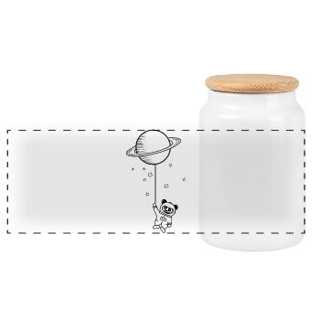 little astronaut panda bear with Saturn balloon - Panoramic Cookie Jar with Wooden Lid - white - Front