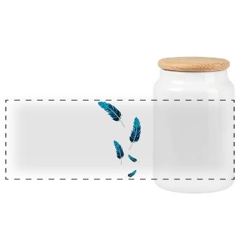 Blue Feathers - Panoramic Cookie Jar with Wooden Lid - white - Front