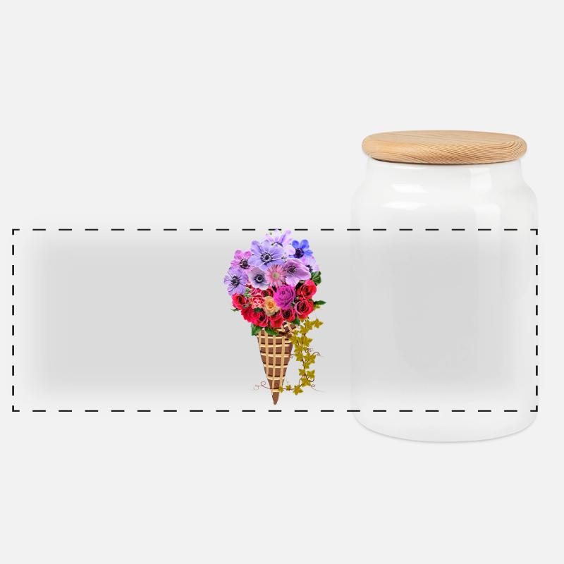 Blumen Eistüte Bouquet - Panorama Keksdose mit Holzdeckel - Weiß