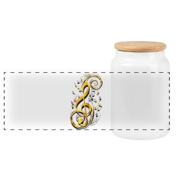 Music Note - Music Key - Note Key - Note - Panoramic Cookie Jar with Wooden Lid - white - Front