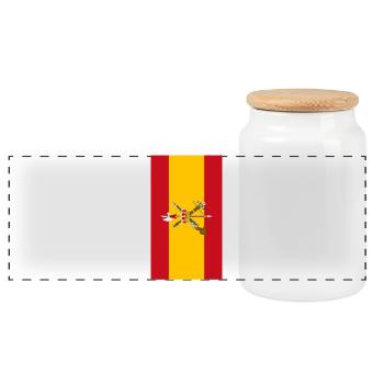 Telefonische Affäre der Flagge der spanischen Legion - Panorama Keksdose mit Holzdeckel - Weiß - Vorne