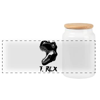 Tyrannosaure noir - Boîte à biscuits avec couvercle en bois - blanc - Devant