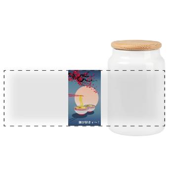 Oriental Japanese Art | Noodle | Ramen - Panoramic Cookie Jar with Wooden Lid - white - Front