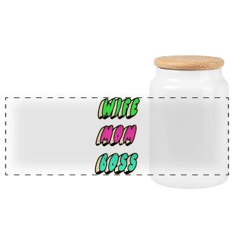 femme maman patron - Boîte à biscuits avec couvercle en bois - blanc - Devant
