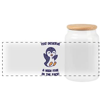 Humorous Statement Sweet Penguin Bird Animal Arctic - Panoramic Cookie Jar with Wooden Lid - white - Front