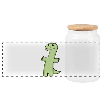 Dinosaur Green - Panoramic Cookie Jar with Wooden Lid - white - Front