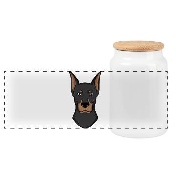 Doberman Head Dog Dog Propriétaire Cadeau - Boîte à biscuits avec couvercle en bois - blanc - Devant