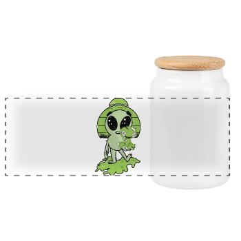 Alien mit Voodoo Puppe - Panorama Keksdose mit Holzdeckel - Weiß - Vorne