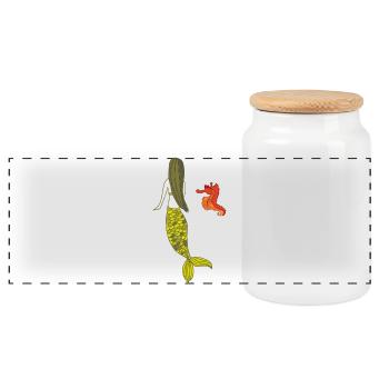 Mermaid date with seahorse - Panoramic Cookie Jar with Wooden Lid - white - Front