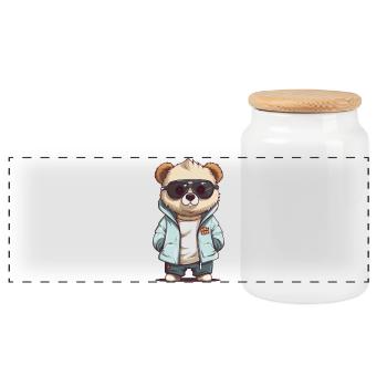 Sunglass Panda in Cool Jacket - Panoramic Cookie Jar with Wooden Lid - white - Front