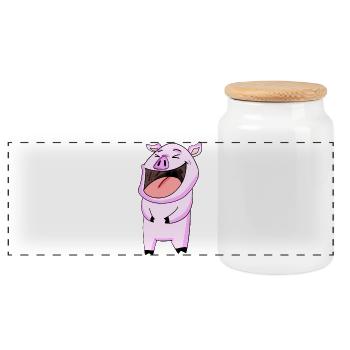 Pig laughs - Panoramic Cookie Jar with Wooden Lid - white - Front