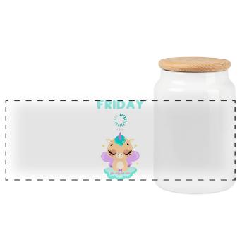 Friday loading, you only live once,Weekend - Panorama Keksdose mit Holzdeckel - Weiß - Vorne