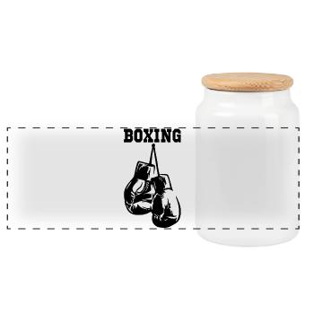 Black boxing gloves - Panoramic Cookie Jar with Wooden Lid - white - Front