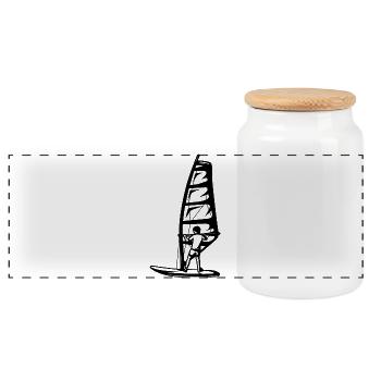 Windsurfing Kid - Panoramic Cookie Jar with Wooden Lid - white - Front