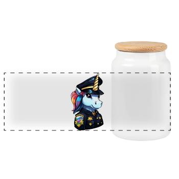 Unicorn Police - Panoramic Cookie Jar with Wooden Lid - white - Front
