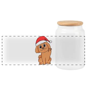 Caniche Chien Animal Noël - Boîte à biscuits avec couvercle en bois - blanc - Devant