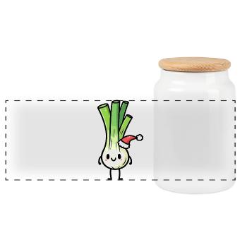 Kawaii leek with santa hat - Panoramic Cookie Jar with Wooden Lid - white - Front