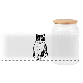 Cat black - Panoramic Cookie Jar with Wooden Lid - white - Front