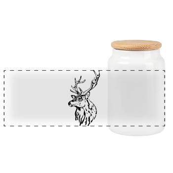 Deer Head [Black] - Panoramic Cookie Jar with Wooden Lid - white - Front