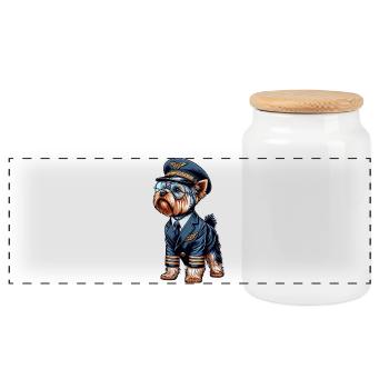 Yorkshire Terrier Pilot - Panoramic Cookie Jar with Wooden Lid - white - Front
