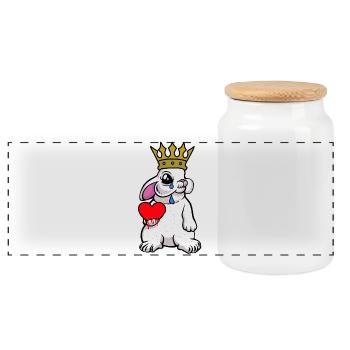 Rabbit King Heart Fantasy Rabbit Fantasy Rodent - Panoramic Cookie Jar with Wooden Lid - white - Front