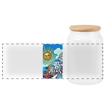 Vacances à Santorin, Grèce, Volcan Akrotiri - Boîte à biscuits avec couvercle en bois - blanc - Devant