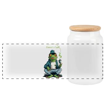 Frog with whistle - Panoramic Cookie Jar with Wooden Lid - white - Front