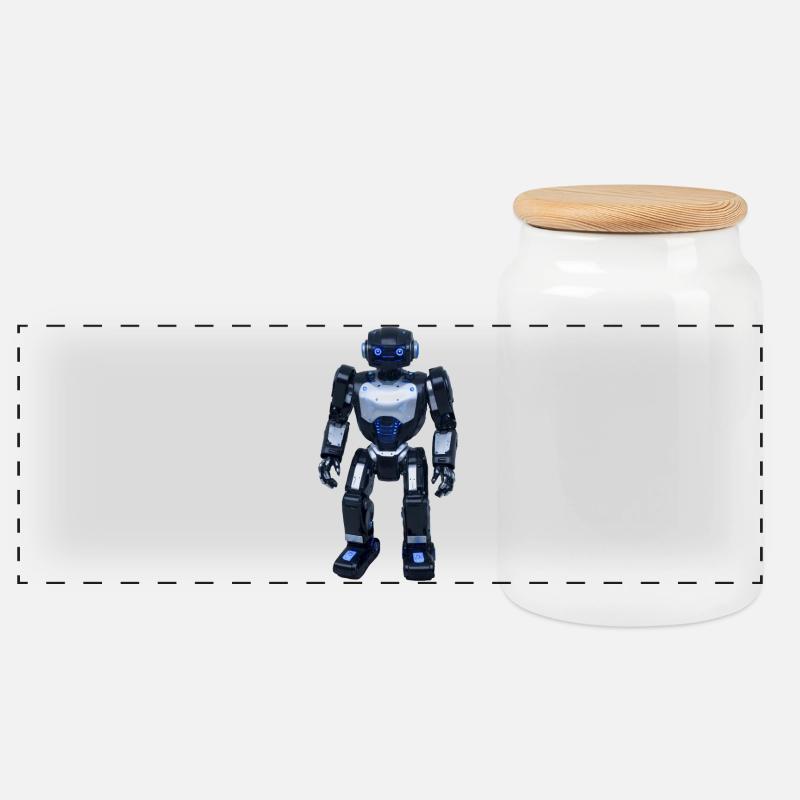 Roboter - Panorama Keksdose mit Holzdeckel - Weiß