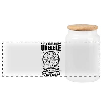 Ukulele Teacher Joke - Panoramic Cookie Jar with Wooden Lid - white - Front