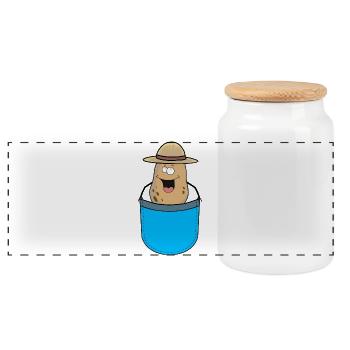 Bags: Potato, Potato, Vegetable, Farmer, Farmer - Panoramic Cookie Jar with Wooden Lid - white - Front
