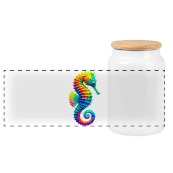 Seahorse - Panoramic Cookie Jar with Wooden Lid - white - Front