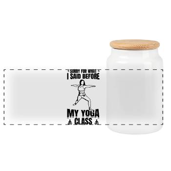Funny Yoga Saying - Panoramic Cookie Jar with Wooden Lid - white - Front