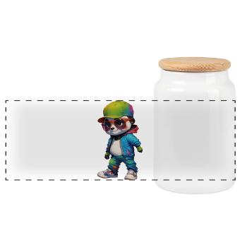 Cute & Cool Teenage Panda Bear Boy - Panoramic Cookie Jar with Wooden Lid - white - Front